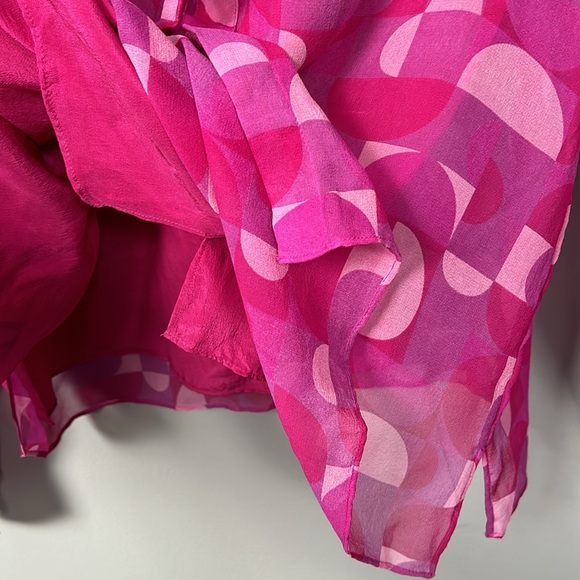 Vintage Pink Silk Long Sleeve Sheer Silk lined shirt size Large - Picture 10 of 14